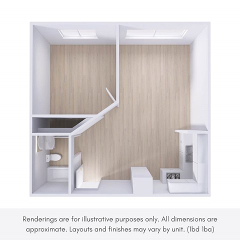 Floor plan for 1 bed, 1 bath, 850 sqft